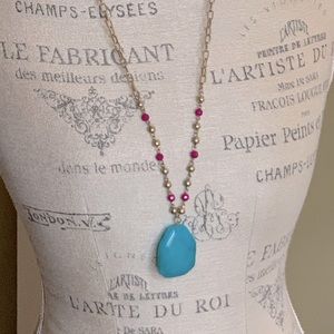 Blue stone long necklace